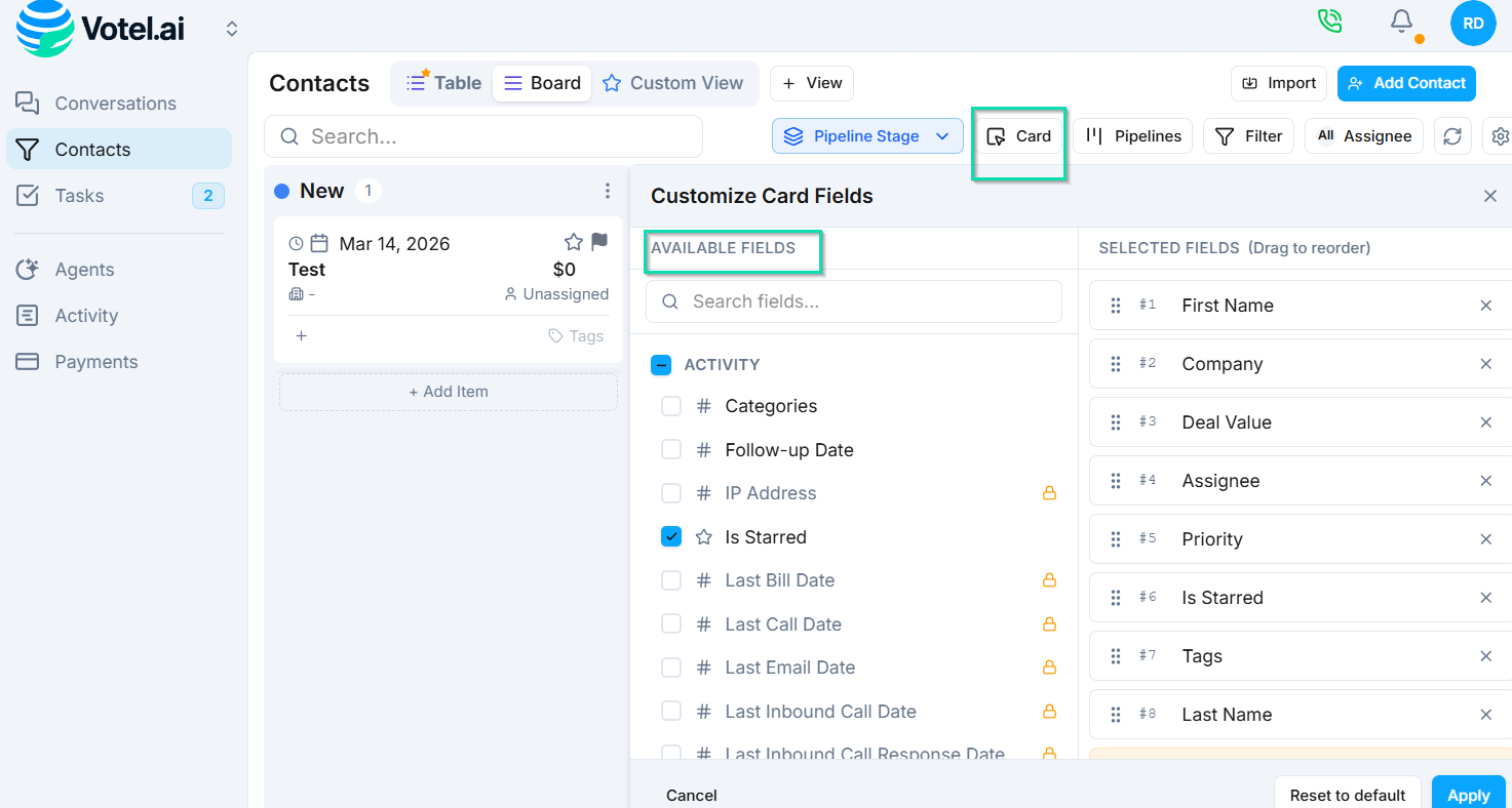 Pipeline cards — show key fields on board view